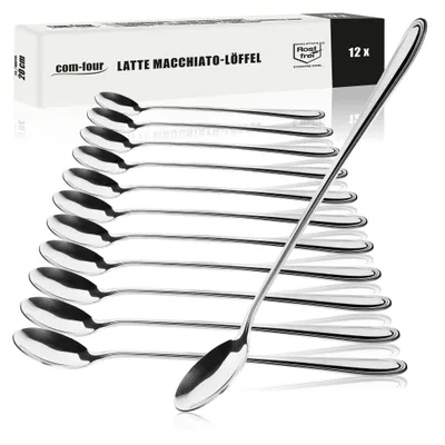 Produktbild von COM-FOUR® 12x Barlöffel aus Edelstahl - Longdrinklöffel - Lange Löffel für Latte Macchiato - Eislöffel - Cocktaillöffel