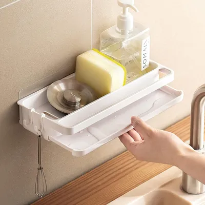 Produktbild von Spülbecken Organizer Hängend Ohne Bohren, Schwammhalter Spülbecken Weiß, Spüle Geschirrspülhandtuchhalter