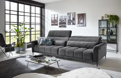 Produktbild von Big-Sofa >Wolve< 2x elektr. Verstellung, Kissen, Cord dunkelgrau - 280x108x118cm BxHxT
