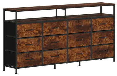 Produktbild von TV Lowboard 160 cm Kommode - Medienkonsole - 12 Stoffschubladen - Offene Regale - Metallrahmen - Schlafzimmer / Wohnzimmer - Braun