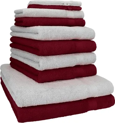 Produktbild von Betz 10-tlg. Handtuch-Set PREMIUM 2 Duschtücher 4 Handtücher 2 Gästetücher 2 Waschhandschuhe  Farbe:  dunkel rot & silber grau