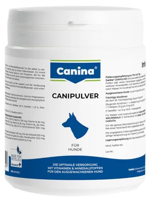 Image de Canina Canipoudre, chien, poudre, santé des os, soins dentaires, état de santé général, santé des muscles, junior, calcium, pot