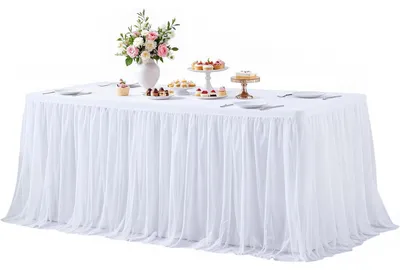 Productafbeelding van Solidchoice - Witte Tule Tafelrok 14FT voor Bruiloften en Feesten