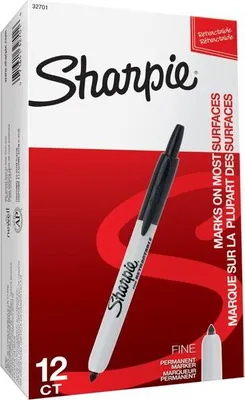 Produktbild von Sharpie Permanentmarker mit einziehbarer Spitze | fein | schwarz | 12 Stück