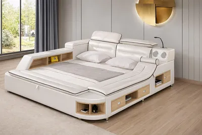 Produktbild von Luxus Bett Bett Leder Betten 200x200 Multifunktion Schlafzimmer Liege Regale