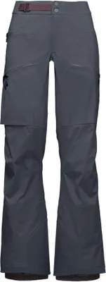 Dunkelgraue Hardshellhose für Damen; Recon Stretch LT Pants von Black Diamond; mit mehreren Taschen und weitem Bein.