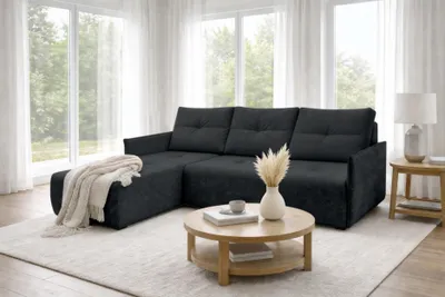 Produktbild von AX LIVING Ecksofa Damascus Schwarz mit Schlaffunktion Bettkasten Schlafsofa 212 cm links