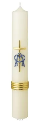 Produktbild von Marienkerze Altarkerze Marienmonogramm Gold-Blau 40 x 6 cm