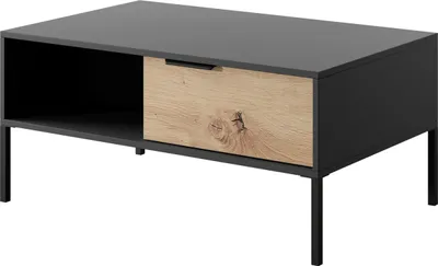 Produktbild von Kaffeetisch 100 cm Varo - Couchtisch mit Schublade - Modern, Loft, Wohnizmmer - Möbel vom Hersteller (Schwarz + Artisan)