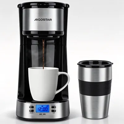 Produktbild von Aigostar - 420 ml Filterkaffeemaschine Mit 24h-Timer, Kaffeemaschine mit Thermobecher, , LCD-Anzeige