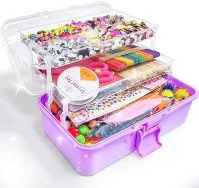 Produktbild von 3000+Pcs Bastelset für Kinder Bastelbox Bastelmaterial Set,Bastelkoffer Gehören Pompons,Pfeifenreiniger,Scrapbooking Basteln Kinder Alter 4 bis 10 Geschenk für Junge Mädchen Bastelbedarf Lila
