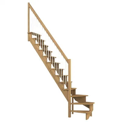 Produktbild von Dolle Raumspartreppe Lyon inkl. einseitigem Geländer Eiche versiegelt Treppenlauf 1/4 gewendelt unten links 75cm breit Metallstäbe
