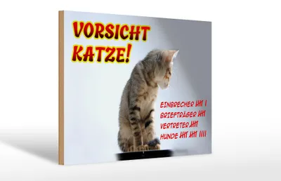 Produktbild von Holzschild Hinweis 30x20cm Vorsicht Katze Strichliste