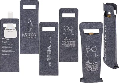 Obrázok produktu pre Darčeková taška na fľašu vína - sivá - z plsti - cca 42 x 14,5 cm - 1 kus
