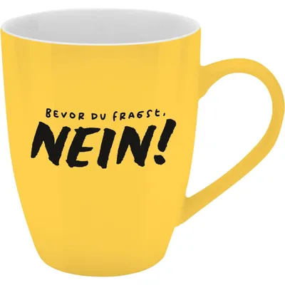 Image de Tasse avec motif imprimé 'Avant de demander. NON!', avec banderole