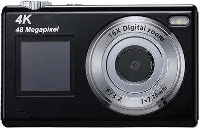 Image de Appareil photo numérique à double écran - Appareil photo 4K 48 MP avec autofocus pour vlogging, carte mémoire de 32 Go, appareil photo compact, zoom 16x, stabilisateur d'image, cadeau pour enfants, adolescents et débutants - noir