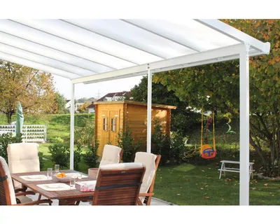 Produktbild von Terrassenüberdachung gutta Bausatz Doppelstegplatten transparent 426 x 306 cm weiß