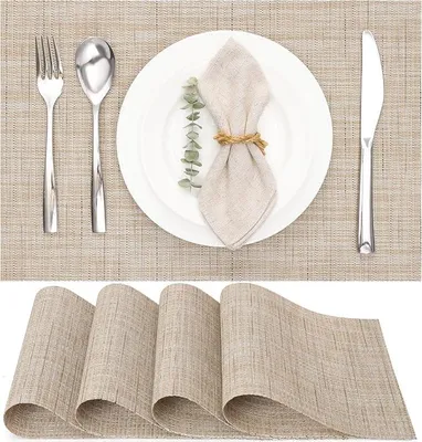 Produktbild von PolkaHome® Platzset-Set aus gewebtem Vinyl, 4er-Set, waschbar, hitzebeständig, rutschfest, für Esstisch