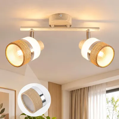 Produktbild von ZMH Deckenstrahler LED 2 Flammig Deckenspots E14 Küchenlampe Deckenleuchte boho Holzoptik Schwenkbar Retro 350° max.25W Flur Schlafzimmer Wohnzimmer