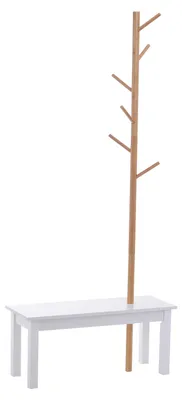 Produktbild von HOMCOM Garderobenständer Baum-Design Garderobe mit Sitzbank Zweige 6 Haken