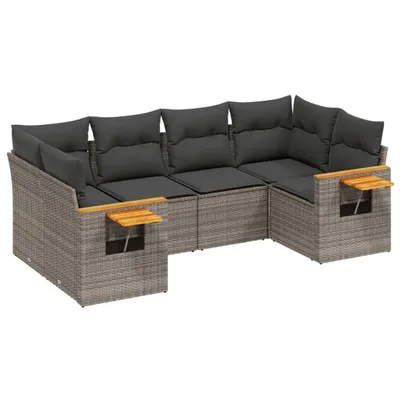 Produktbild von 6-tlg. Gartenmöbel-Set, Lounge-Sofa mit Stauraum und Kissen, Poly Rattan & Akazienholz, Grau, UV-beständig, Modulares Design