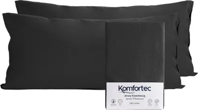 Produktbild von Komfortec 100% Baumwolle Kissenbezüge 2er Set 40x80 cm, Superweicher Premium Jersey Kopfkissenbezug 150 g/m², Kissenhülle, Schwarz