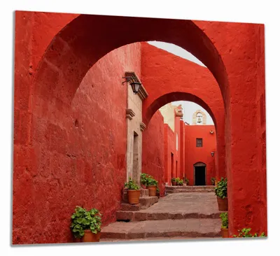 Produktbild von Wallario Herdabdeckplatte aus Glas, Größe 60 x 52 cm 1-teilig, Motiv Roter Torbogen
