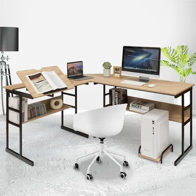 Image de Bureau en L - Bureau d'angle - Bureau informatique - Poste de travail - Bureau pour le travail à domicile