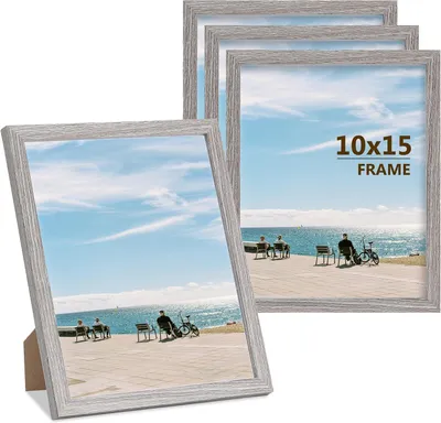 Produktbild von Fotolijsten, 10 x 15 cm, 3er Set, grau, Holz und Acrylglas, für Fotos