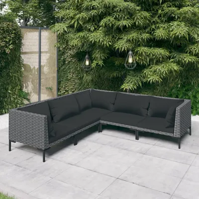 Imagen del producto de Conjunto de jardín de 5 piezas con cojines, fabricado en polirratán, color gris oscuro