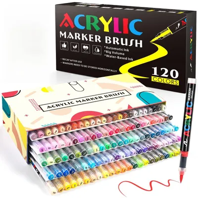 Acrylstifte, 12 Farben, wasserbeständig, Pinselspitze