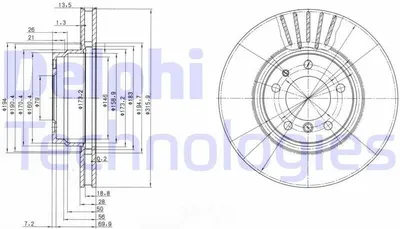 Produktbild von 2x DELPHI Bremsscheibe BG3039 für BMW 7 (E38) 77mm 316mm