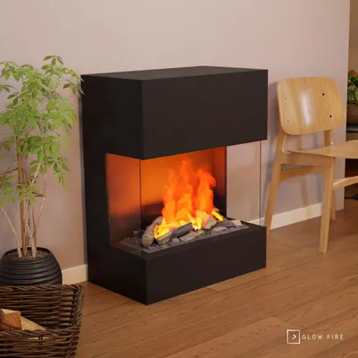Produktbild von GLOW FIRE Elektrokamin 'Kästner' | Wasserdampf Kamin mit OMC 600 inkl. Holz in schwarz | HxBxT: 89x70x40 cm