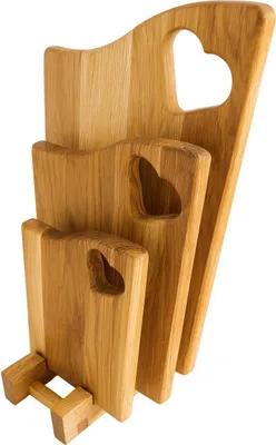 Image de Planche à découper en chêne ensemble de 3 pièces avec support | Planches de cuisine en bois ensemble | Planches en chêne pour le service | Planches à découper naturelles