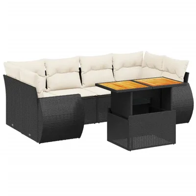 Produktbild von vidaXL 7-tlg. Garten-Sofagarnitur mit Kissen Schwarz Poly Rattan