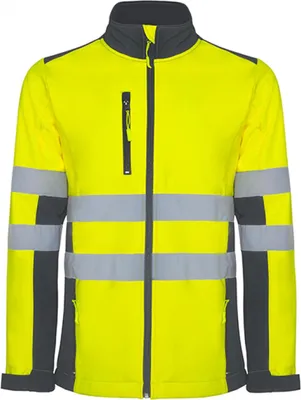 Produktbild von Roly Workwear HV9303 | Antares Hi-Viz Softshell Jacke mit Reflektionsstreifen - Farbe: Lead 23/Fluor Yellow 221 - Größe: XL