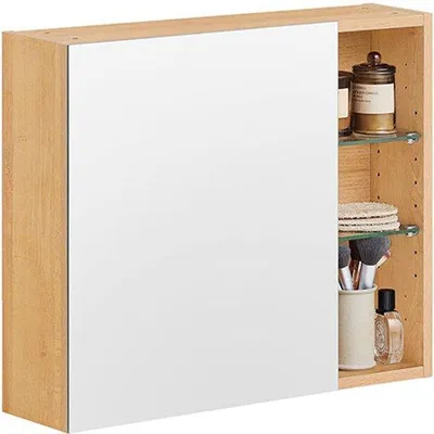 Obrázek produktu pro Koupelnová skříňka – nástěnné zrcadlo – 60 × 50 × 15 cm – dřevo – bílá – úložný prostor