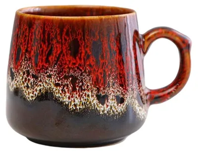 Keramik Kaffeetasse 350 ml mit Henkel, flüssig glasiert, Rot