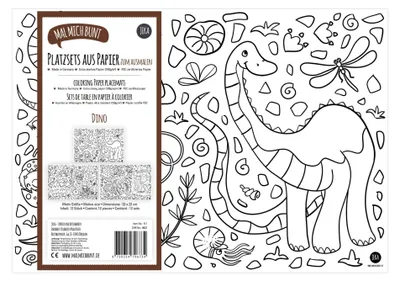 Imagen del producto de Manteles individuales de papel para niños, 12 unidades, con motivos de dinosaurios, para colorear, ideales para la mesa de los niños