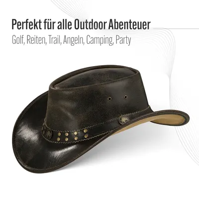 Produktbild von Buffalo Bill Herren Damen Western Cowboy Leder Hut Dark Brown Größe XXL