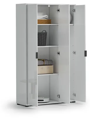 Produktbild von Dmora Mehrzweckschrank Groß Teolo 106,9x180h cm Hochglanz Weiß, 4 Regale Schubladen