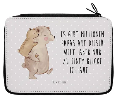 Produktbild von Mr. & Mrs. Panda Federmäppchen Papa Bär - Grau Pastell - Geschenk, Mäppchen, Etui, Vatertag, Schulmäppchen, Federmappe, Muttertag, Bleistiftetui, Vater, Geburtstag