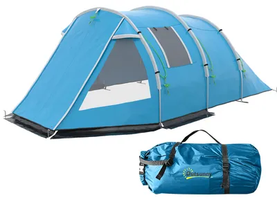 Produktbild von Campingzelt Trekkingzelt Zelt, wetterbeständig, 2 Räume,  475 x 264  cm Breite x 172, Blau