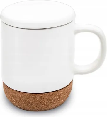 Obrázok produktu pre Hrnček porcelán so sitkom a viečkom 380ml KORÍK BIELA