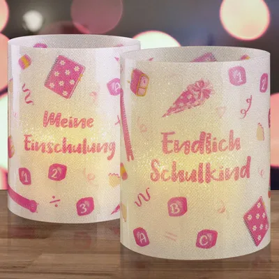 8 Windlichter Einschulungsdeko für Mädchen, rosa, Tischdeko
