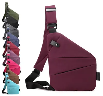 Produktbild von Brusttasche - Diebstahlsicher - 32x23x1cm - Leicht und geräumig - Schultertasche für die linke Schulter – für Herren zum Wandern - purpurrot