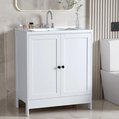 Produktbild von FCH Waschbeckenunterschrank mit Waschtisch, Badezimmerschrank mit 2 Türe & Stauraumregalen, 61 x 47 x 85 cm