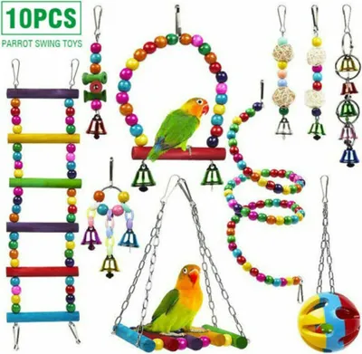 Produktbild von Set Vogelspielzeug Papageienspielzeug Schaukel Hängende Glocke Wellensittich