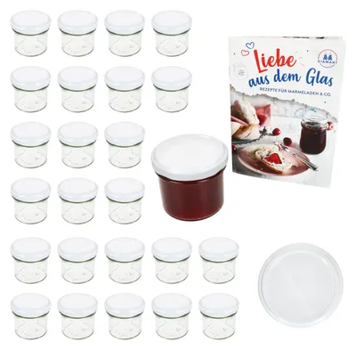 MamboCat 25er Set Sturzgläser 230 Ml – Mit Twist-Off-Deckeln (weiß) & Gratis-Rezeptheft
