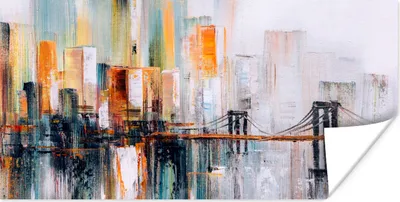 Produktbild von MuchoWow® Poster Ölgemälde - Skyline - Abstrakt 40x20 cm - Poster für die Wand - Poster Schlafzimmer